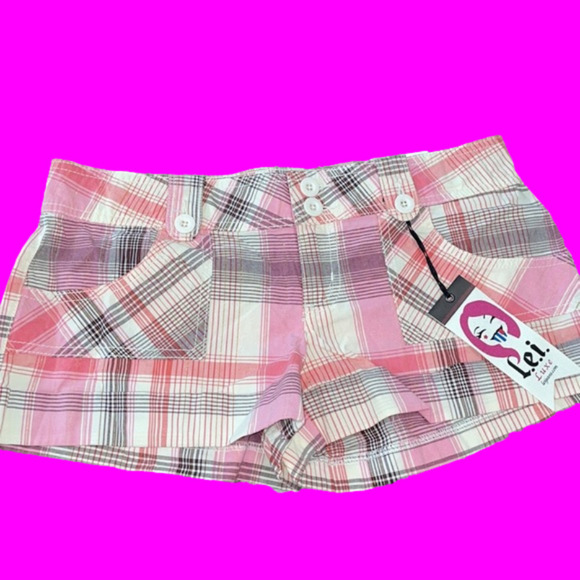 NWT LEI Pink Plaid shorts- Barbiecore - size 9 - Picture 6 of 10